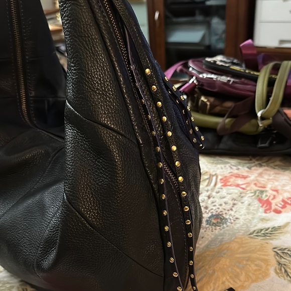 Black Leather Oryany Studded hobo Women's Bag purse - Picture 4 of 15